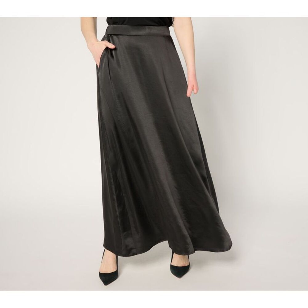 by Stacy London Women's Petite Skirt PM Pull-On Satin Maxi Black